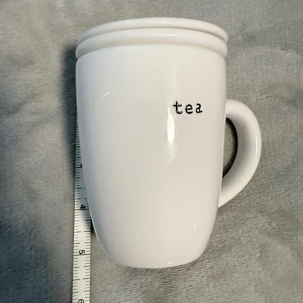 Pottery Barn Coffee House Tea Infuser Mug White Ceramic Lid Strainer